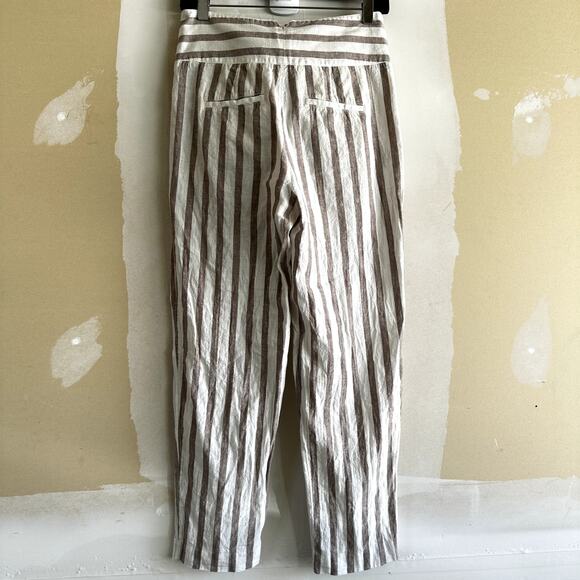 Anthropologie Oasis Striped Pants High Waisted Crop Linen Cotton Tan 2 - Picture 6 of 6